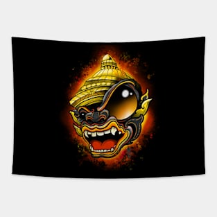 Monkey Warrior Black Tapestry