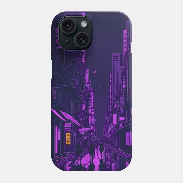 tokyo street night purple Phone Case by DesignVerseAlchemy