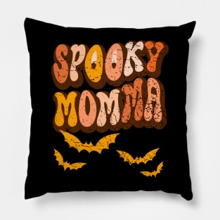 Distressed Groovy Spooky Momma Halloween Bats Retro Vintage Pillow