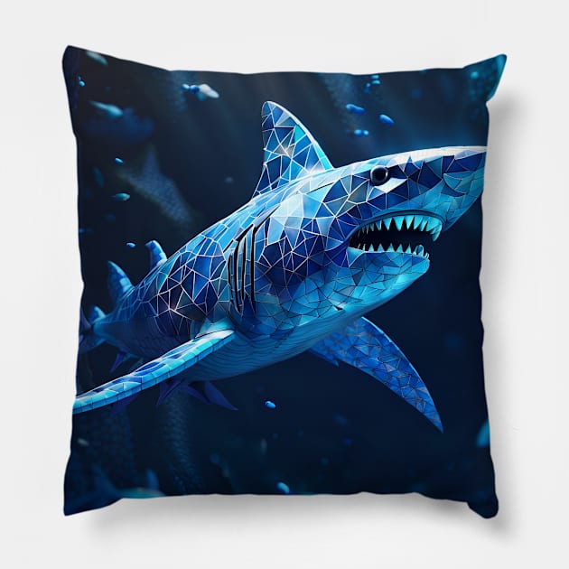 Mosaic Shark Pillow by SmartPufferFish