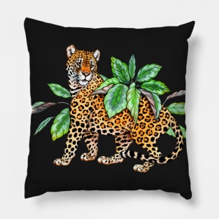 Jaguar with Calathea Leaves Pillow