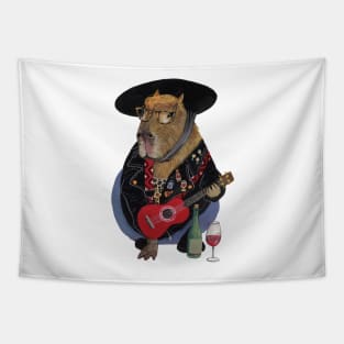 Capybara ukulele player wine lover Tapestry