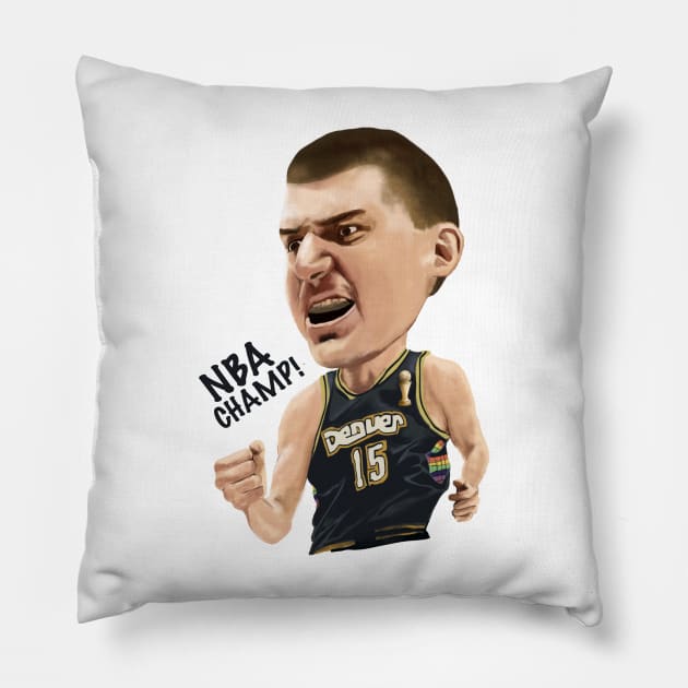 Nikola Jokic! NBA CHAMP and FINALS MVP Edition! Pillow by ericjueillustrates