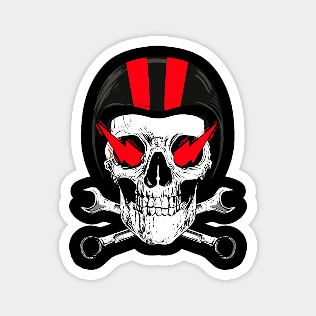 Motorcycle old school wrench and skull Magnet by MotorizedTees