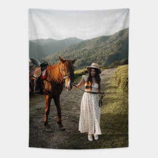 The Woman And The Horse Tapestry