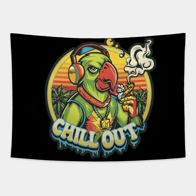 Pop Culture Parrot in Hip Hop Gear Tapestry by diegotorres