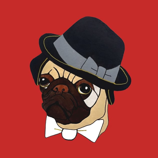 Pug with a Red Homburg by smartartdesigns