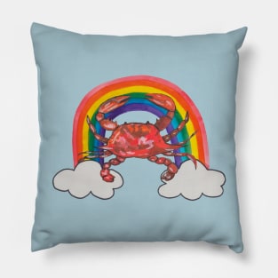 Red crab with rainbow Pillow