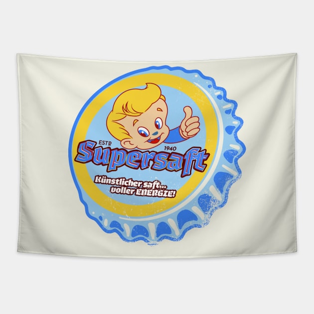 Retro Vintage Supersaft Soda Bottlecap Tapestry by StudioPM71