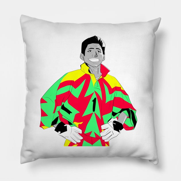 jorge campos in bright immortal jersey soccer goal keeper suit Pillow by jorge_lebeau