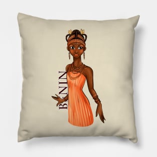 Black is Beautiful - Benin Melanin Girl in traditional outfit Pillow