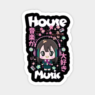 HOUSE MUSIC - Cute Kawaii Character (white/pink/mint) Magnet