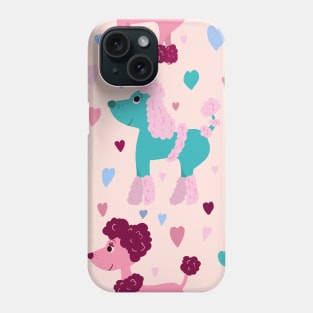 Colourful poodles with hearts repeat pattern Phone Case