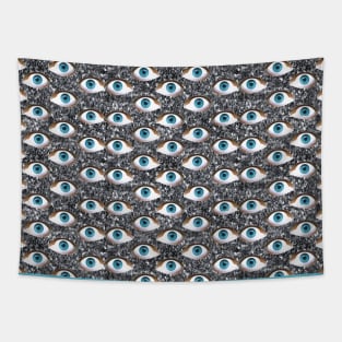 creepy silver glitter print eyes Tapestry