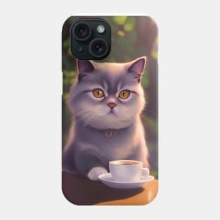 Cute Persian Exotic Shorthair Cat with a mug cup of morning coffee Phone Case