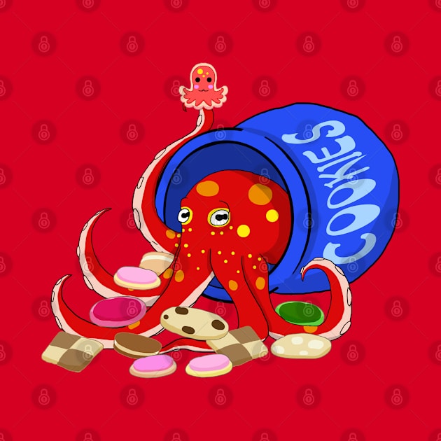 Octopus in a jar of cookies (red) by VixenwithStripes