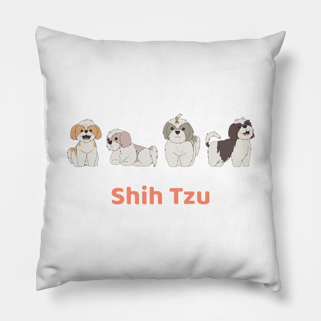 Cute Shih Tzu Dog Drawing Illustration Pillow by MariOyama