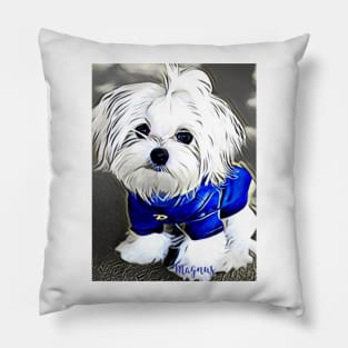 Maltese Artwork, Maltese art, dog art, dog portrait, Magnus the cute, Cute white dog, white dog decor, maltese merchandise Pillow