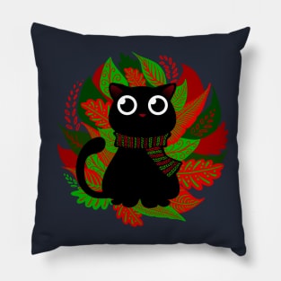 Hello Autumn - cute cat with leaves Pillow