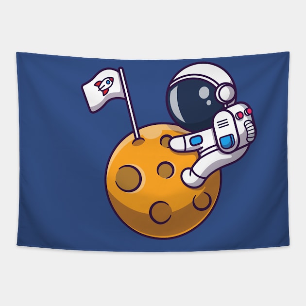 Cute Astronaut On Moon Cartoon Tapestry by Catalyst Labs