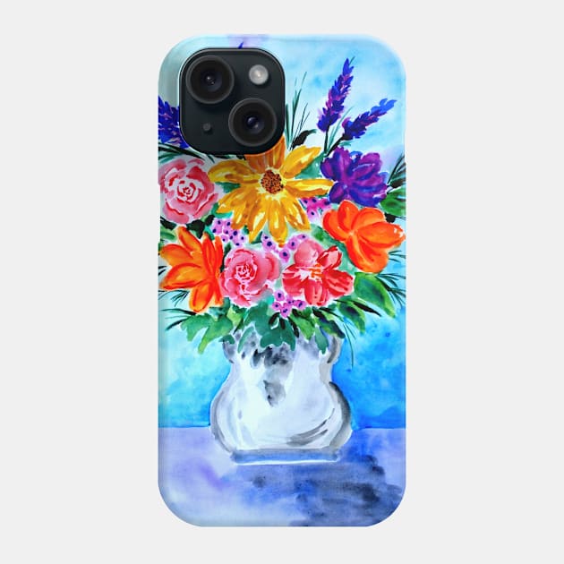 Colorful Flower Bouquet on Blue and Purple Phone Case by ZeichenbloQ