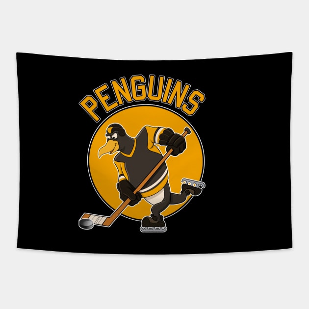 Penguins Hockey Mascot Iceburgh Tapestry by GAMAS Threads