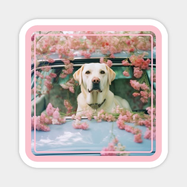 Lovable Dog And Flowers Magnet by Colorful Days