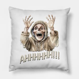 Ahhh! Funny Surprised Skeleton design Pillow