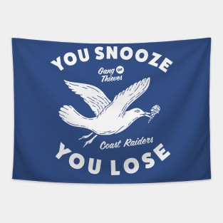 You Snooze You Lose Sea Gull Beach Coast Raiders Handdrawn Tapestry