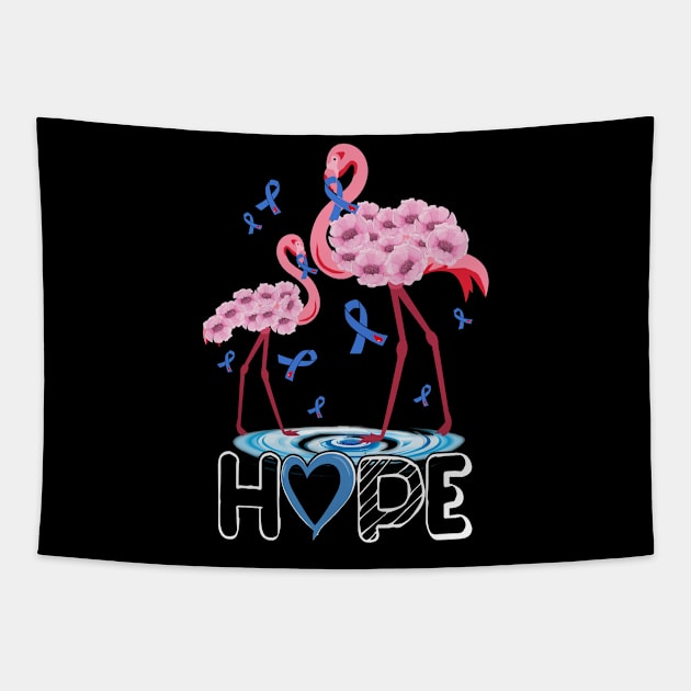 Flamingo Hope Blue Ribbon Diabetes Type 1 Awareness Tapestry by ROMANSAVINRST