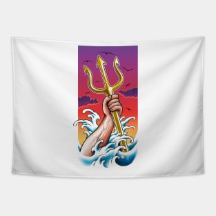 Poseidon Sea God Underwater With Trident In Hand Tapestry