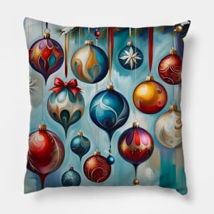 Painterly Christmas Tree Ornaments Pillow