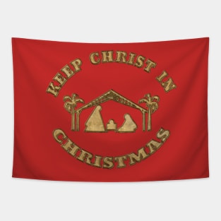 Keep Christ In Christmas Nativity Scene In Faux Gold Tapestry