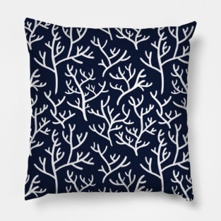 Navy Blue and White ocean Coral Pattern Summer Pillow