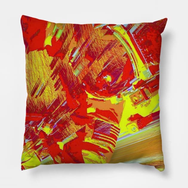 Psychedelic Astronaut in Yellows and Reds Pillow by JWCoenMathArt