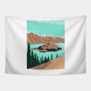 Crater Lake National Park in Klamath County Oregon United States WPA Poster Art Color Tapestry