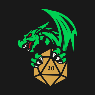 Green Dragon with D20 Dice Tabletop RPG Addict T-Shirt