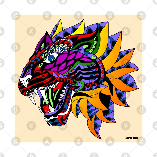 tribal tiger in tattoo mask pattern in aztec ecopop wallpaper art by jorge_lebeau