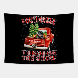 Christmas Portuguese Through The Snow Dog Santa Truck Tree Tapestry