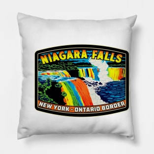 Niagara Falls New York Ontario Canada USA Border Waterfall At Night Pillow