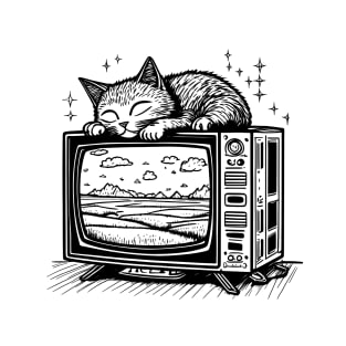 Kitty sleeping on TV T-Shirt