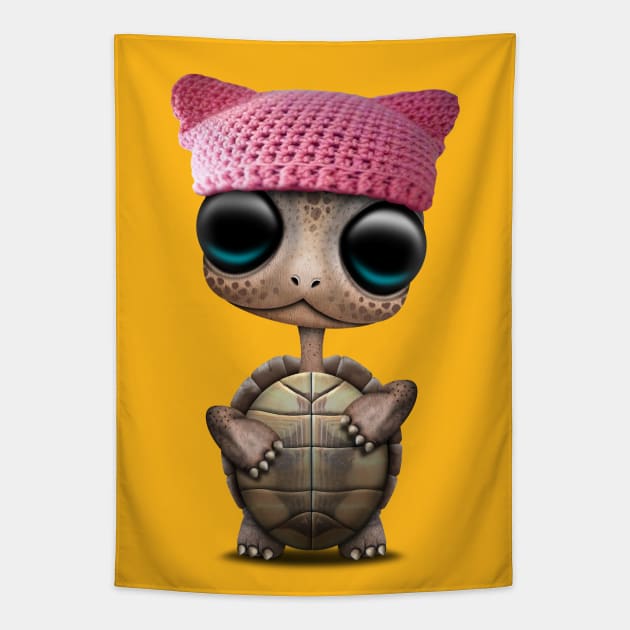 Cute Baby Turtle Wearing Pussy Hat Tapestry by jeffbartels