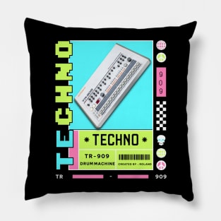 TECHNO  - TR 909 Drum Machine (white/lime/pink) Pillow