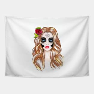 pencil drawing sugar skull girl Tapestry