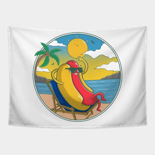 Hotdog in Summer Tapestry by Artthree Studio