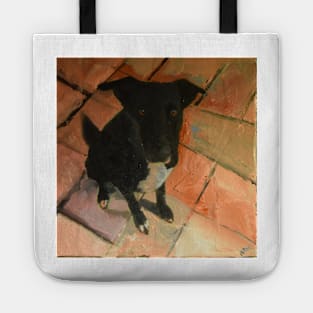 Black Dog On Tiled Floor Tote