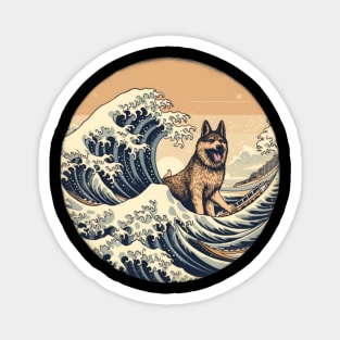 German Shepherd, Great Wave Hokusai Magnet