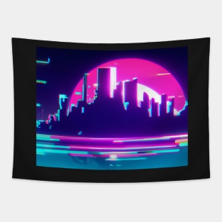 Cyan synthwave city 2 Tapestry