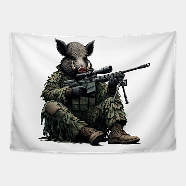 Sniper Wild Boar Tapestry by Rawlifegraphic