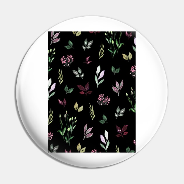 Tiny Watercolor Leaves Black Pin by AnisIllustration